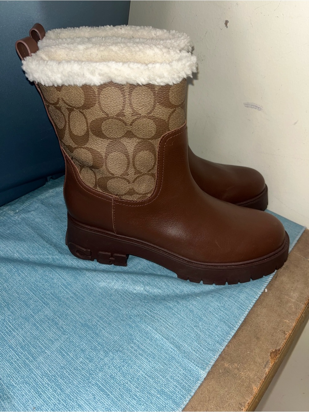 Coach Brown Logo Raina Boots in Signature Jacquard